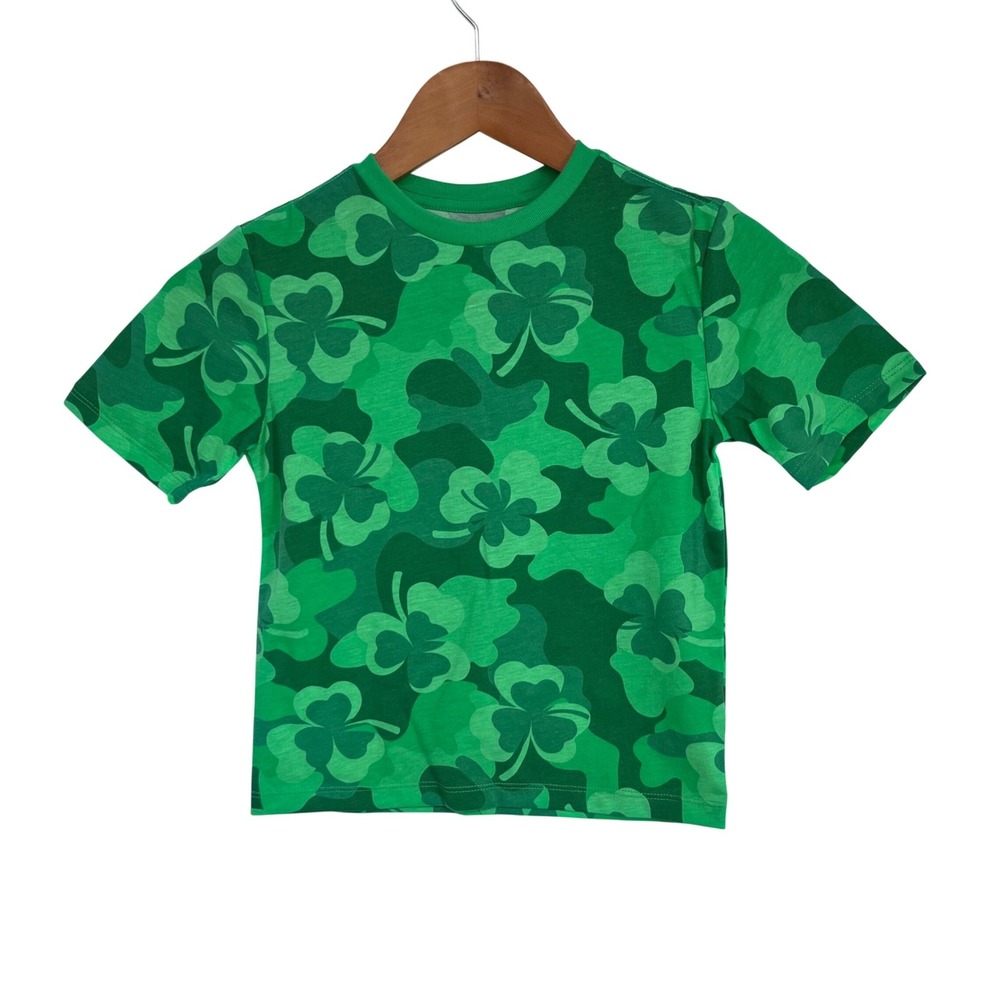 St Patricks Day Shamrock Camo T-Shirt Boys Small 6-7 Green Festive Holiday Fun